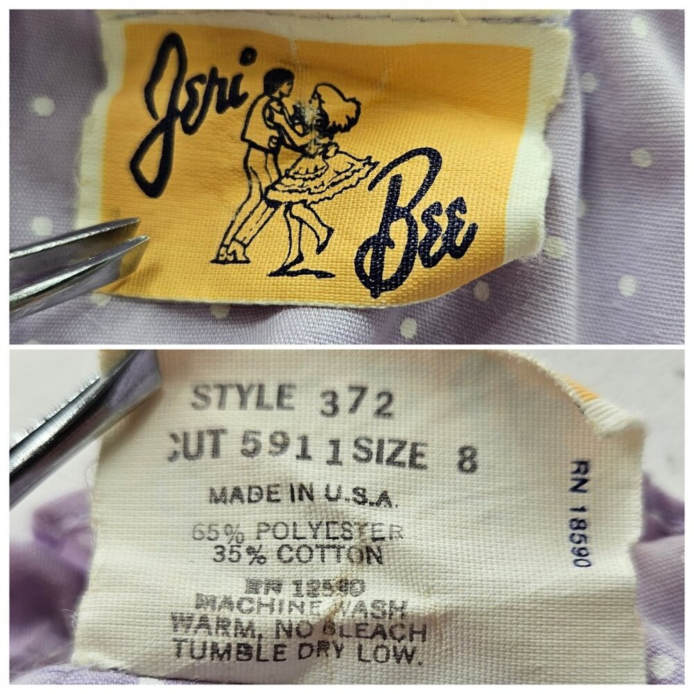 Vintage 1980s Joni Bee Dress 8 Ruffled Lace Trim Belt Polka Dot Western Dance US - Picture 9 of 10
